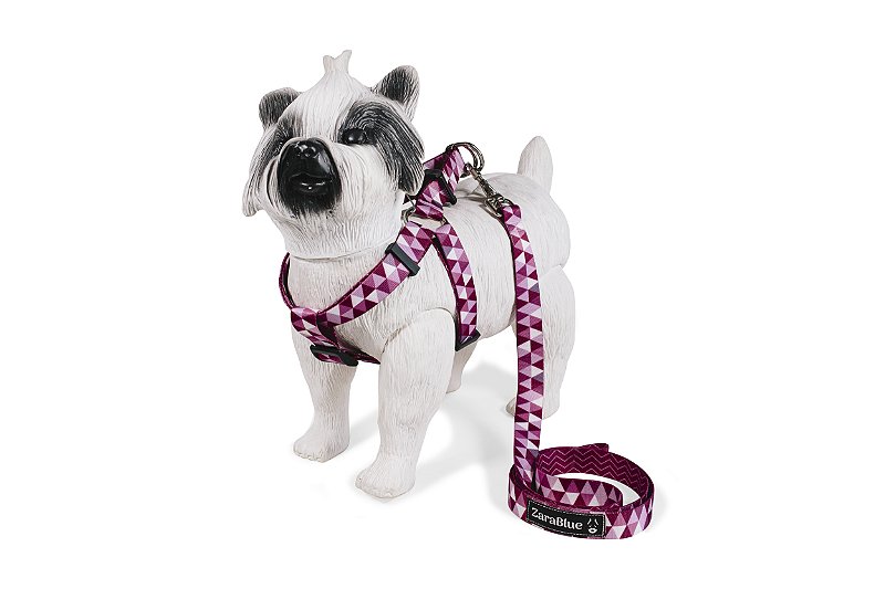 Kit Peitoral Americano e Guia de 1,30 metros para Cachorros Cor Lumix Rosa - Brinde Plaquinha Personalizada