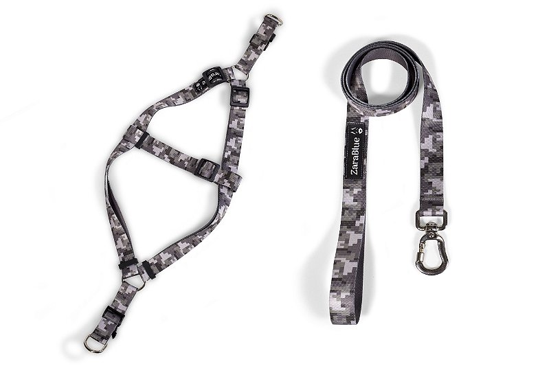 Kit Peitoral Americano e Guia de 1,30 metros para Cachorros Cor Camuflado - Brinde Plaquinha Personalizada