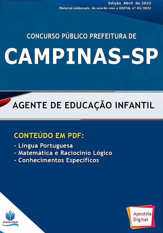 Apostila Concurso Prefeitura de CAMPINAS SP 2022 - Agente de Educação