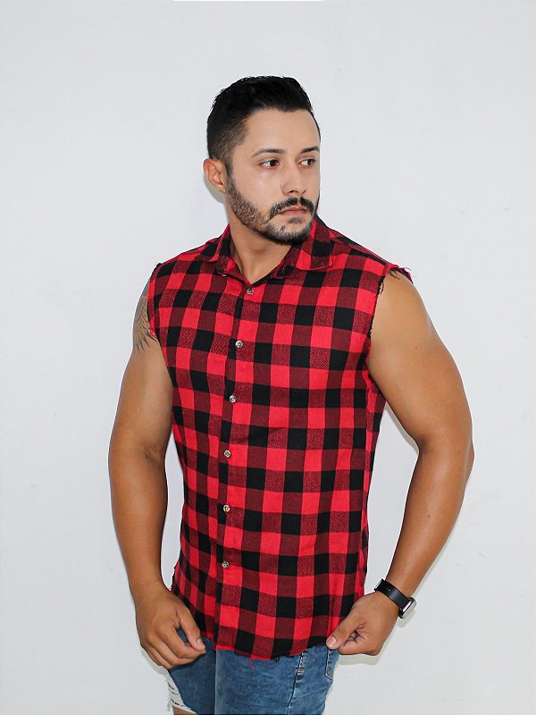 Camisa xadrez hot sale masculina sem manga