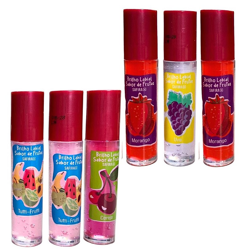 Brilho Labial Frutas Safira - Kit c/ 06 unid no Atacado para Revenda