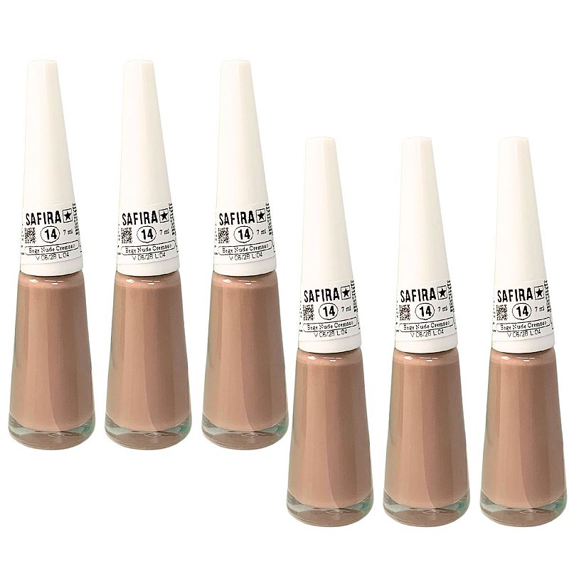 Esmalte Bege Nude Cremoso N° 14 Safira - Kit c/ 06 unid no Atacado para Revenda
