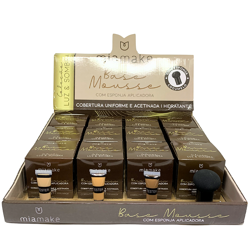 Base Mousse Escura Mia Make com Esponja – Box com 12 Unid