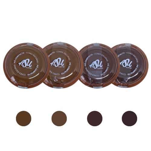 Pó Compacto Cores Escuras Asu Makeup ASU022 - Kit c/ 04 unid no Atacado para Revenda