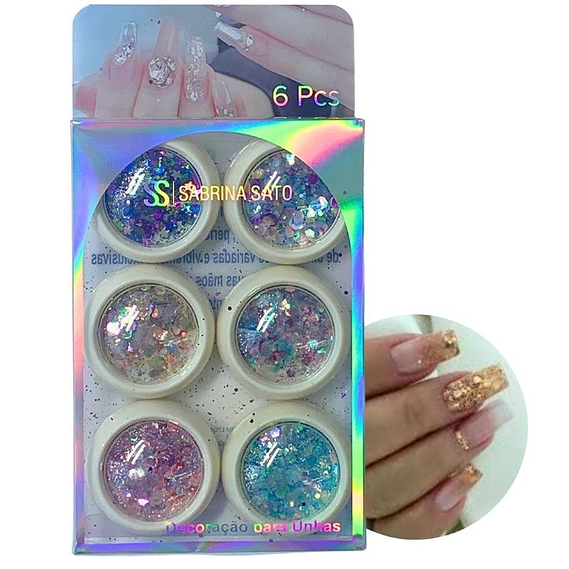 Kit com 06 Brilho para decoração de Unha Sabrina Sato SS-3643 no Atacado para Revenda