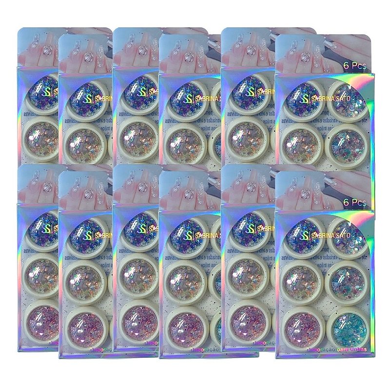 Kit com 06 Brilho para decoração de Unha Sabrina Sato SS-3643 - Pcte c/12 unid no Atacado para Revenda