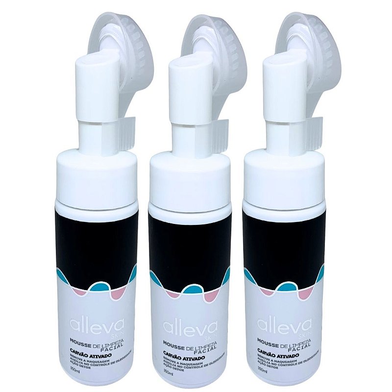 Mousse de Limpeza Facial Carvão Ativado Alleva Kit 3 - Virtual
