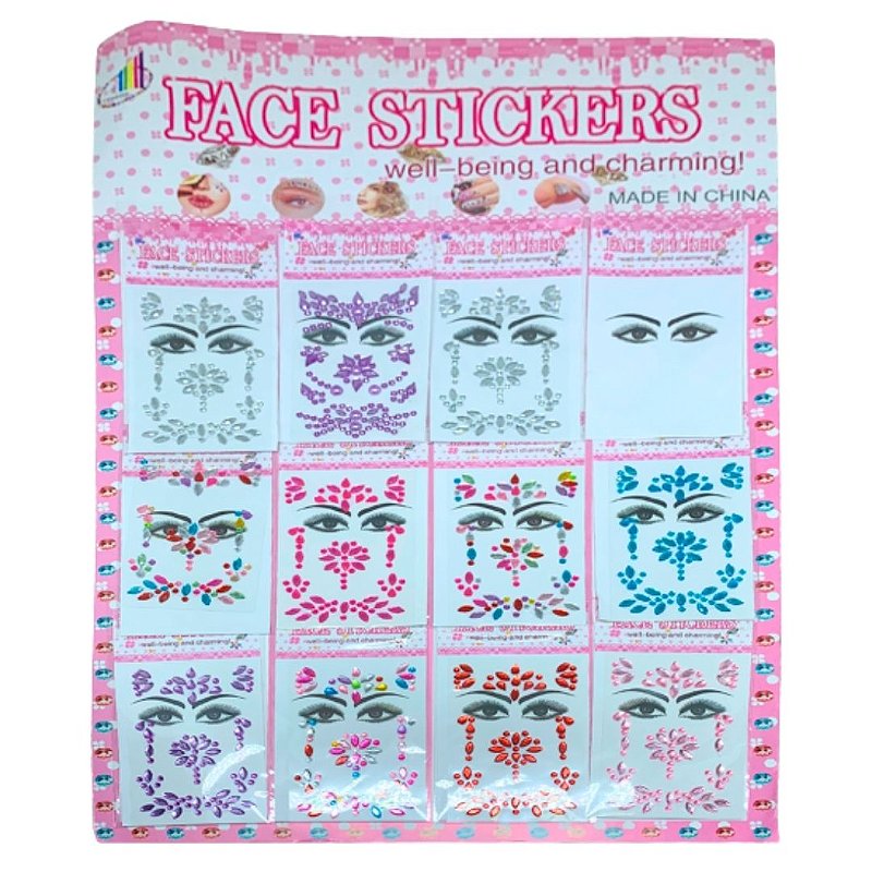 Adesivo Joia Strass Face Stickers - Cartela c/ 12 unid no Atacado para Revenda