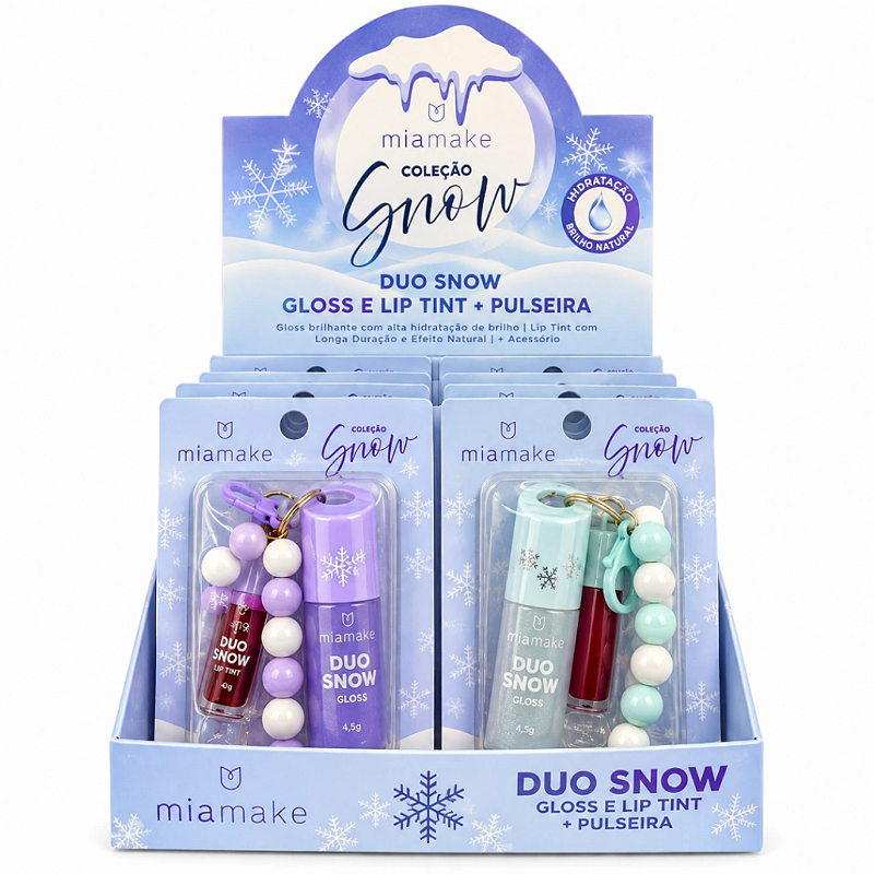 Duo Snow Gloss e Lip Tint + Pulseira Mia Make 634 no Atacado para Revenda