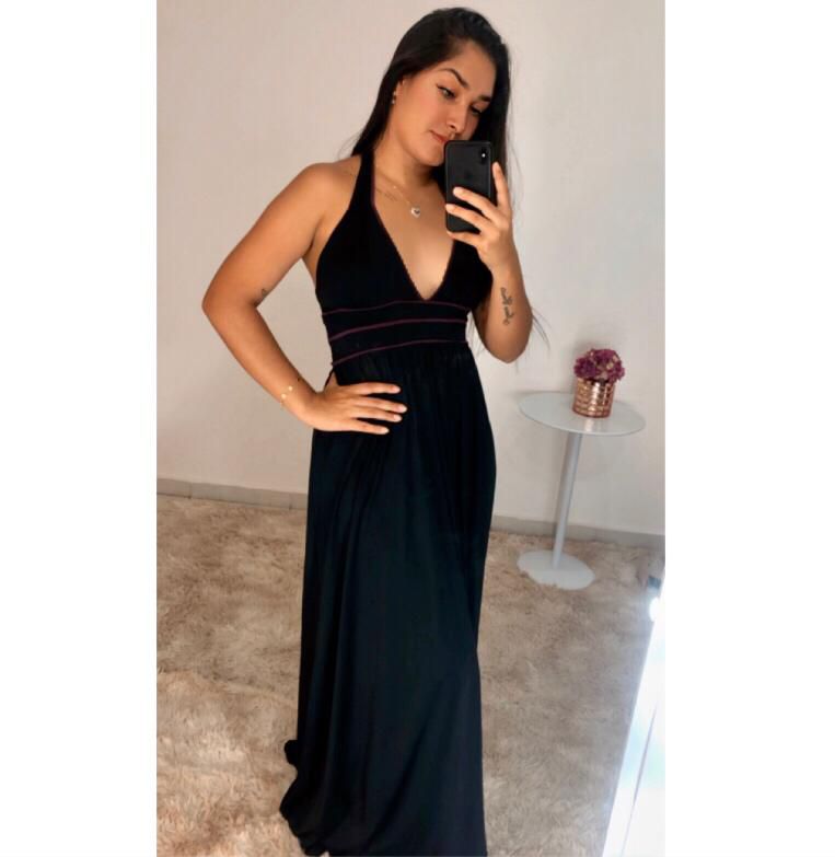 vestido longo preto malha