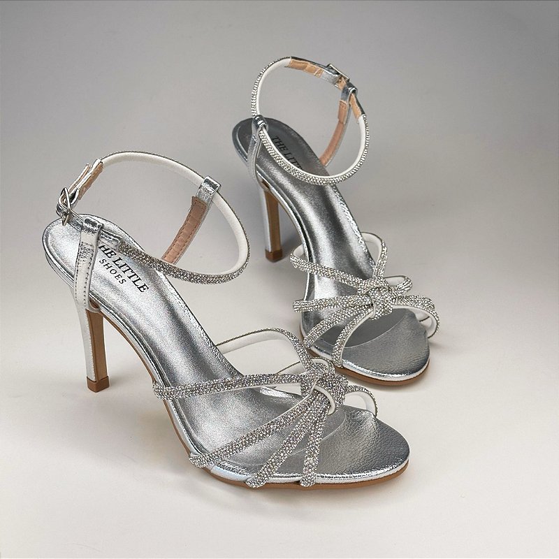 Sandália Aura Salto Fino Prata com Brilho