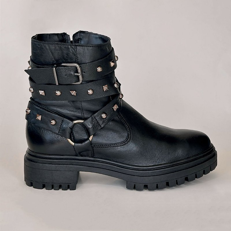 Bota BIKER BOOT KIM Couro Legítimo Preto