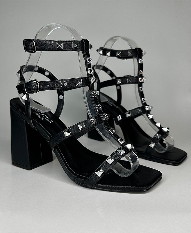 Sandália Martina Preto com Spikes Prata
