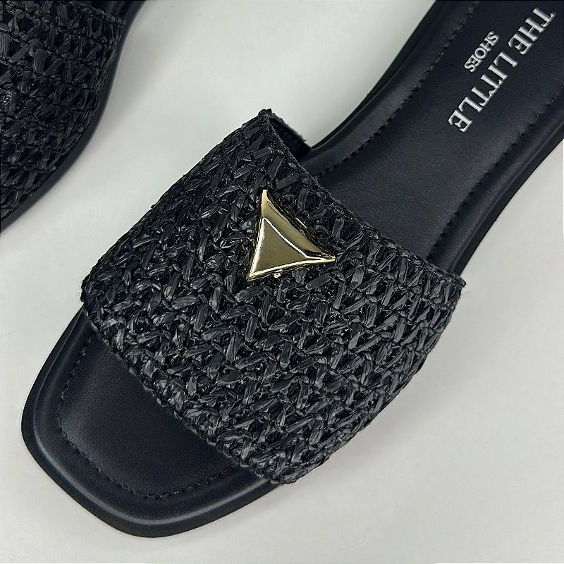 Bel - Rasteira Feminina de Palha Preto