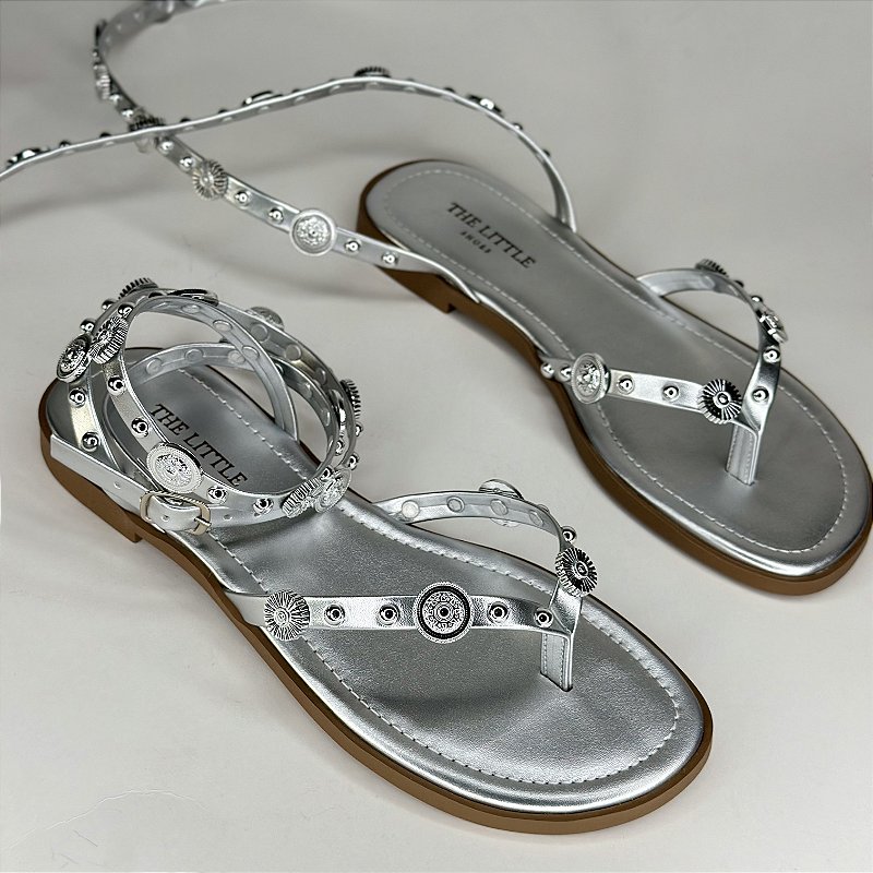 Moana - Sandália Rasteira Feminina de Moedas Prata