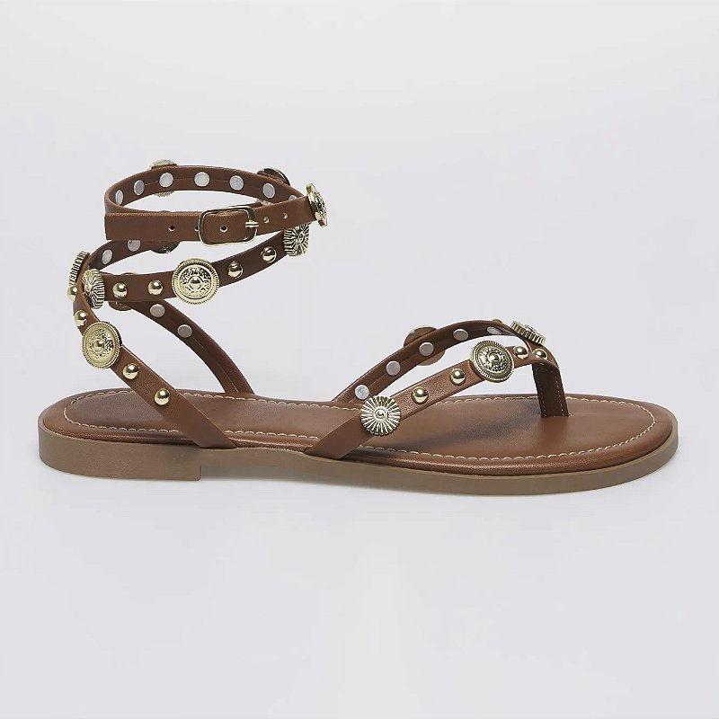 Moana - Sandália Rasteira Feminina de Moedas Marrom