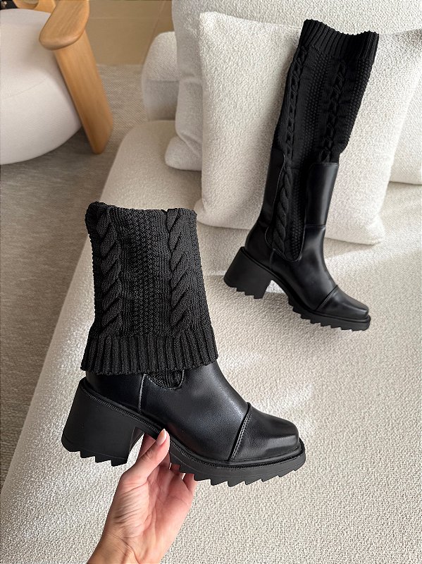 Amy - Bota Meia Feminina Preta 2 em 1