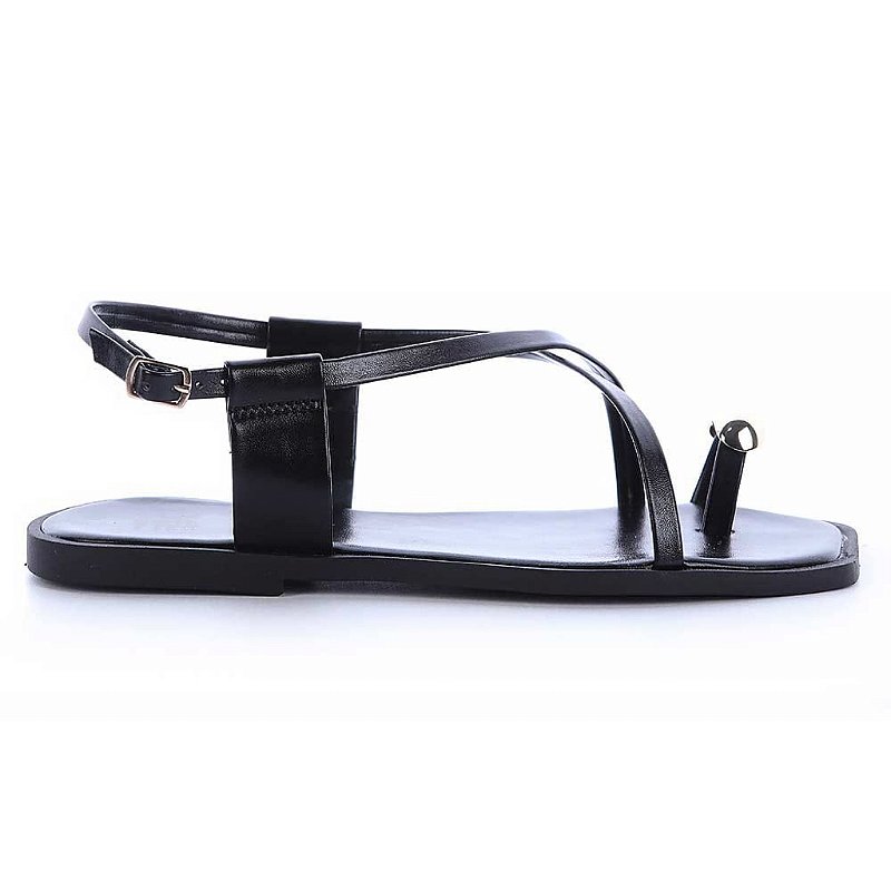 Athena - Sandália Rasteira Feminina Preta