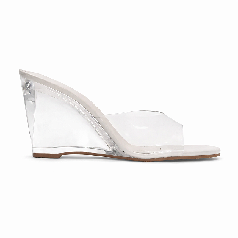 Crystal - Tamanco Salto Wedge Off White Transparente