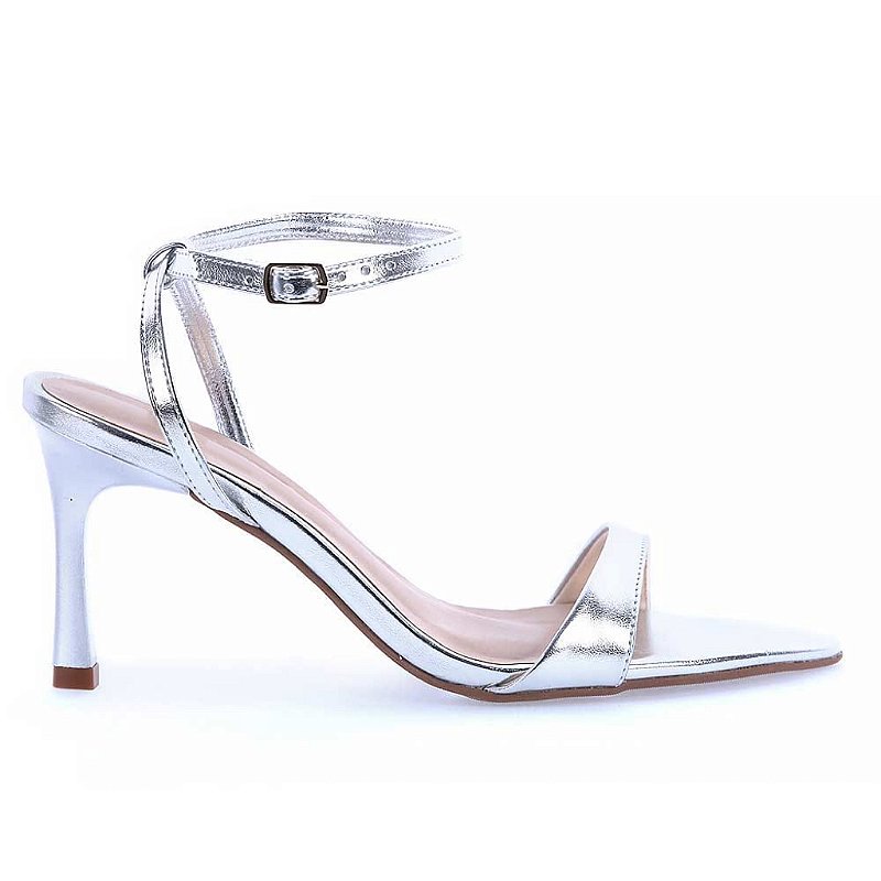 Aurora- Sandália Bico Folha Salto Fino Prata