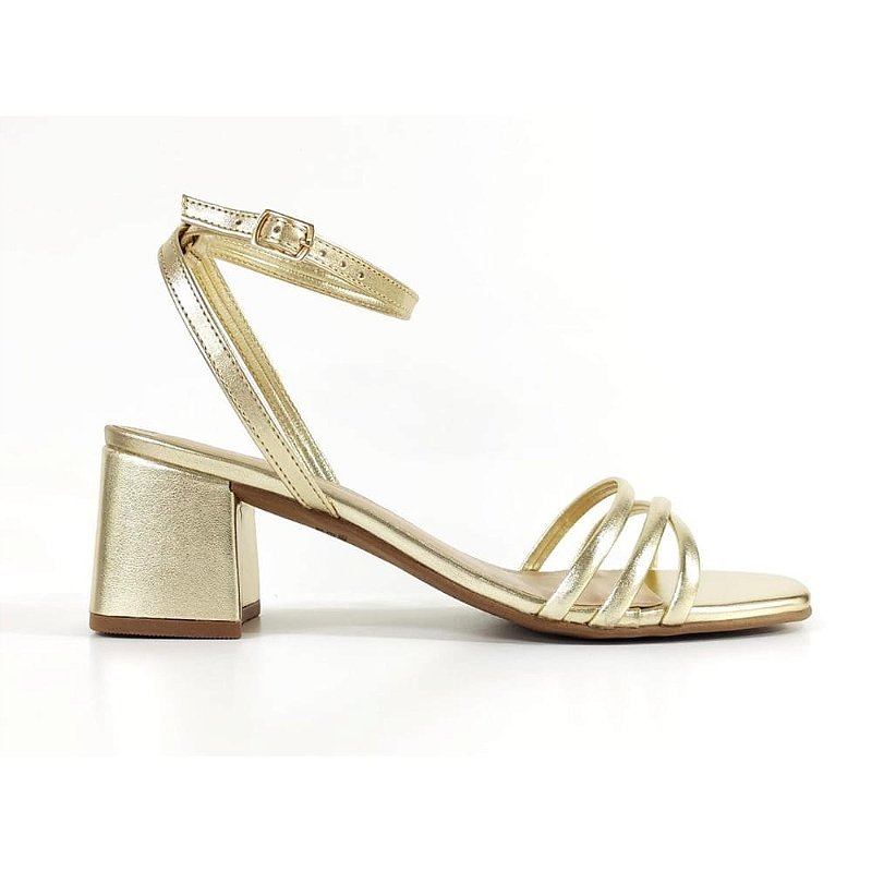 Lívia- Sandália Salto Bloco Dourada