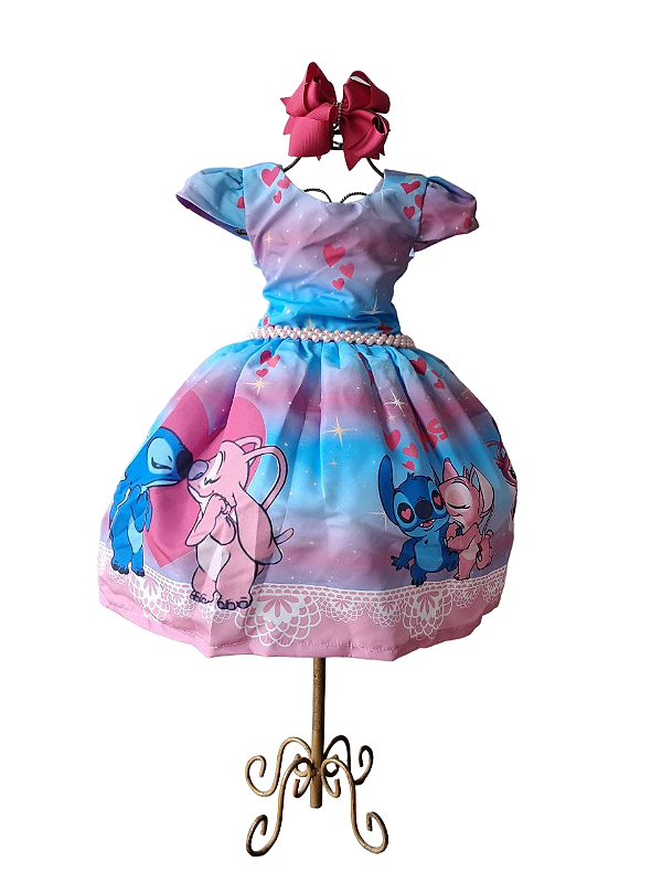 Vestido temático aniversário menina festa luxo tema stitch GD