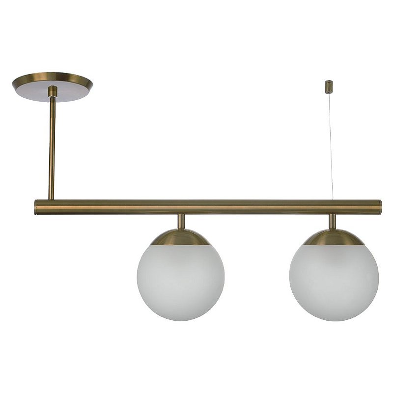Pendente globo com haste cor bronze e vidro branco fosco Led Casa