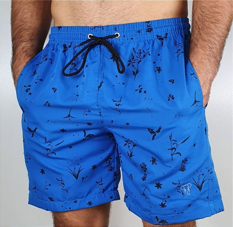 Shorts Tactel Estampado Masculino Adulto 2 Bolsos Bic Plantas