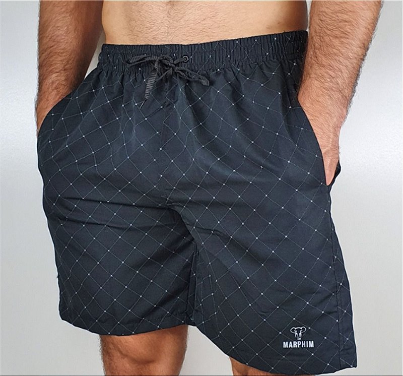 Shorts Tactel Estampado Masculino Adulto 2 Bolsos Preto Pontilhado