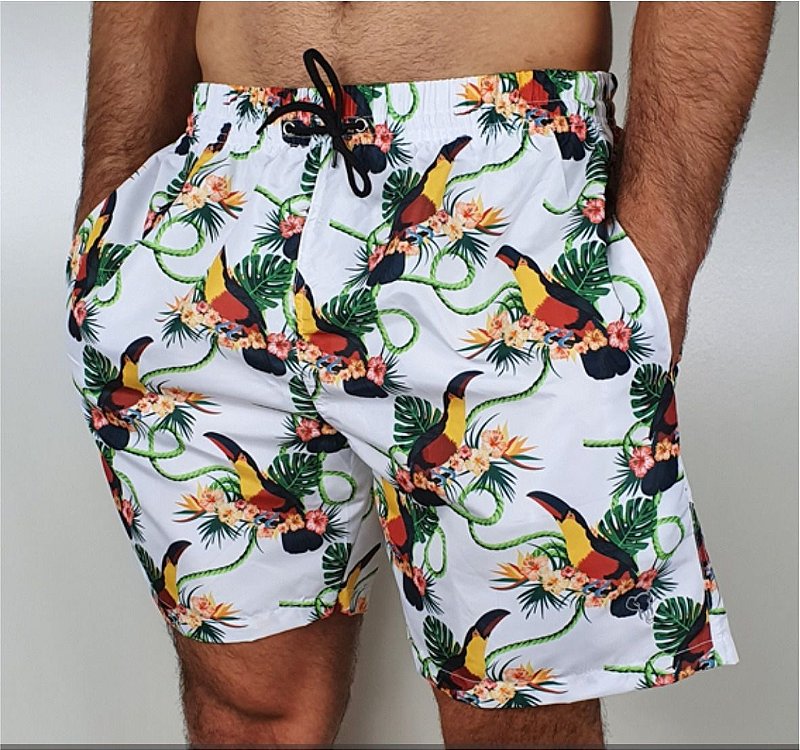 Shorts Tactel Sublimado Masculino Adulto 3 Bolsos Branco Tucano