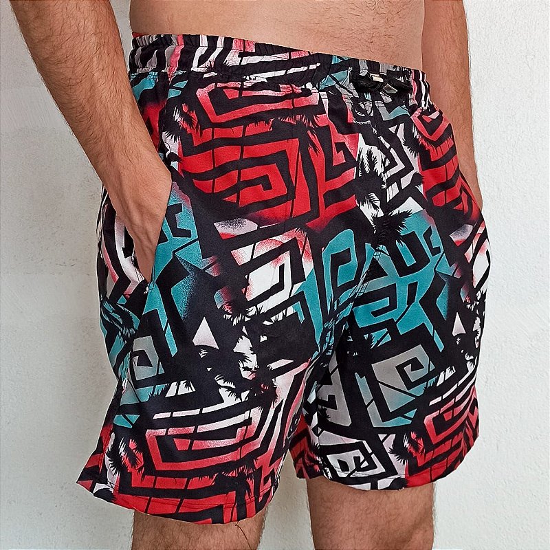 Shorts Elastico Sublimado Adulto Abstrato