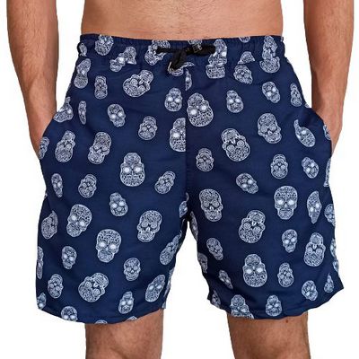 Shorts Elastico Sublimado Adulto 3  Azul Caveiras