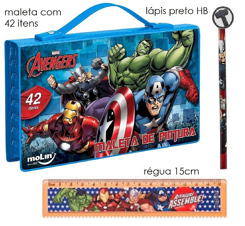 Kit Maleta Estojo Pintar Desenho Vingadores Completa 72 Peças Canetinhas  Lápis Tinta - Molin - Maleta / Conjunto Artístico - Magazine Luiza