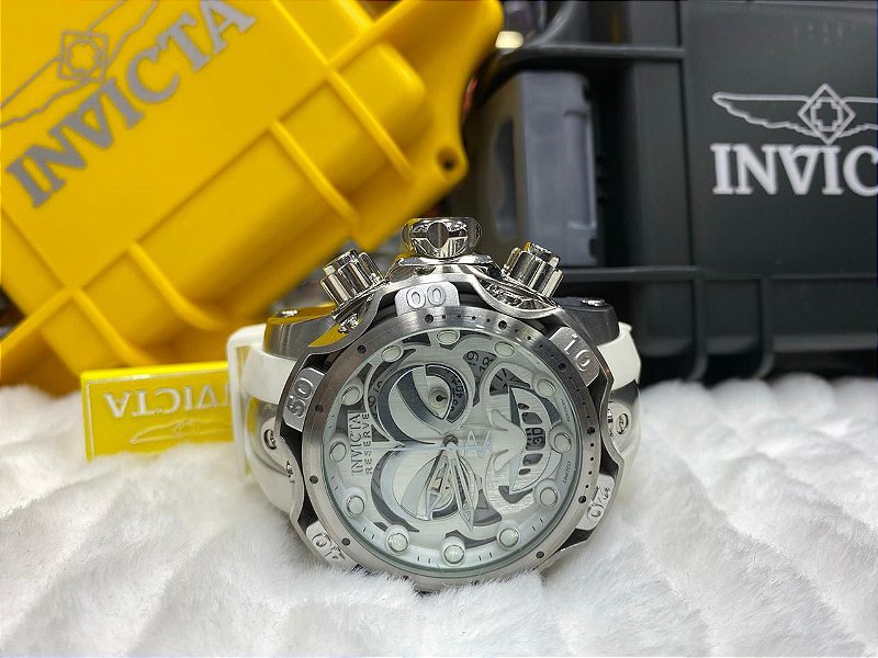 Invicta Coringa prata com branco e pulseira de silicone - Portal Da China