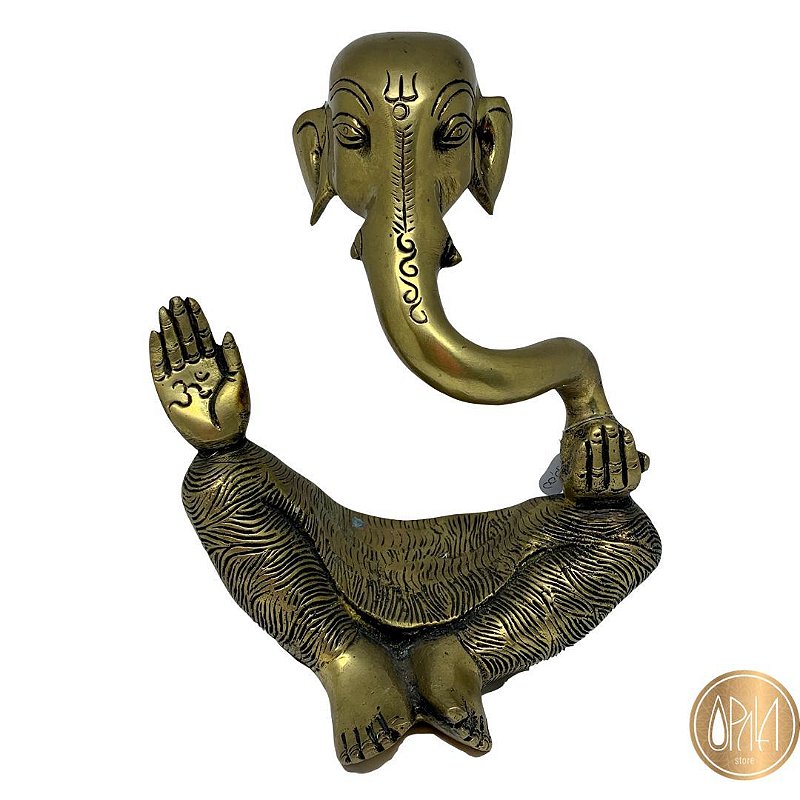 Estatueta Ganesha em bronze maciço fundido, 20 cm de altura, acabamento natural, Opala Store