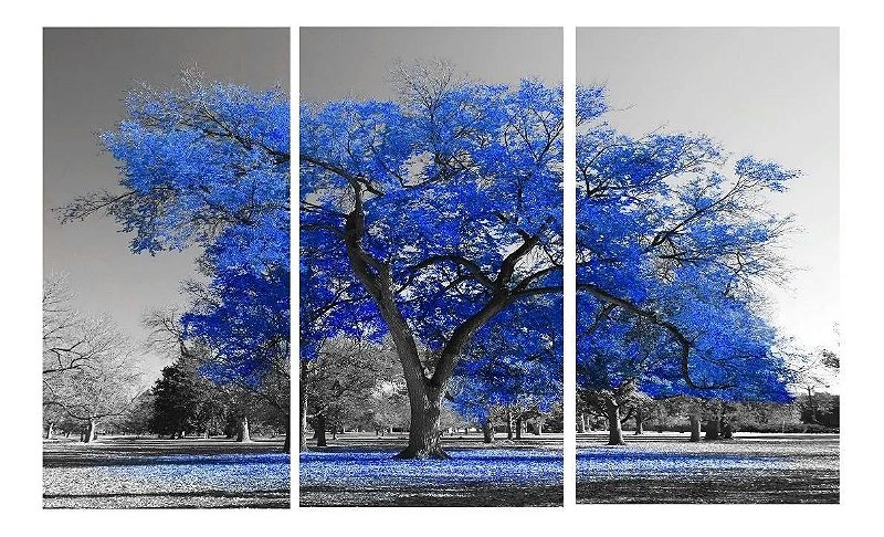 Quadro Digital Arvore Azul Royal - Trio - 60x120 (3 pçs 40x60
