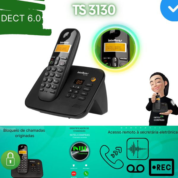 Telefone Sem Fio Ts 3130 Secretaria Eletrônica Intelbras| Brunaink - Bruna  ink e-commerce