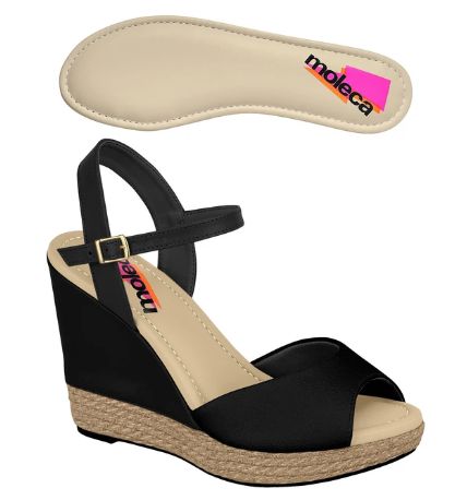 Moleca Sandália REF Anabela PRETA Bonfada Calçados