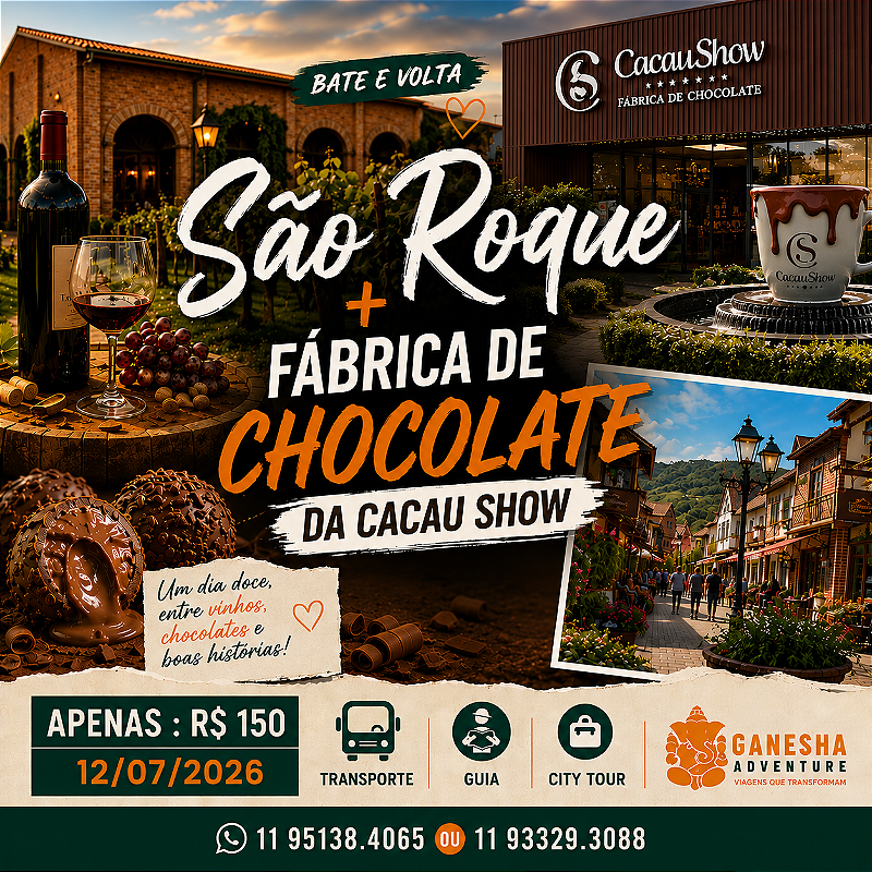 ZZZG4 - Day Use 12/Jul - São Roque + Cacau Show - SP
