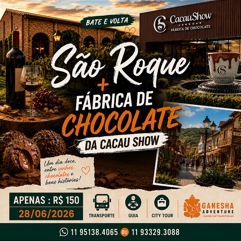 ZZZF9 - Day Use 28/Jun - São Roque + Cacau Show - SP