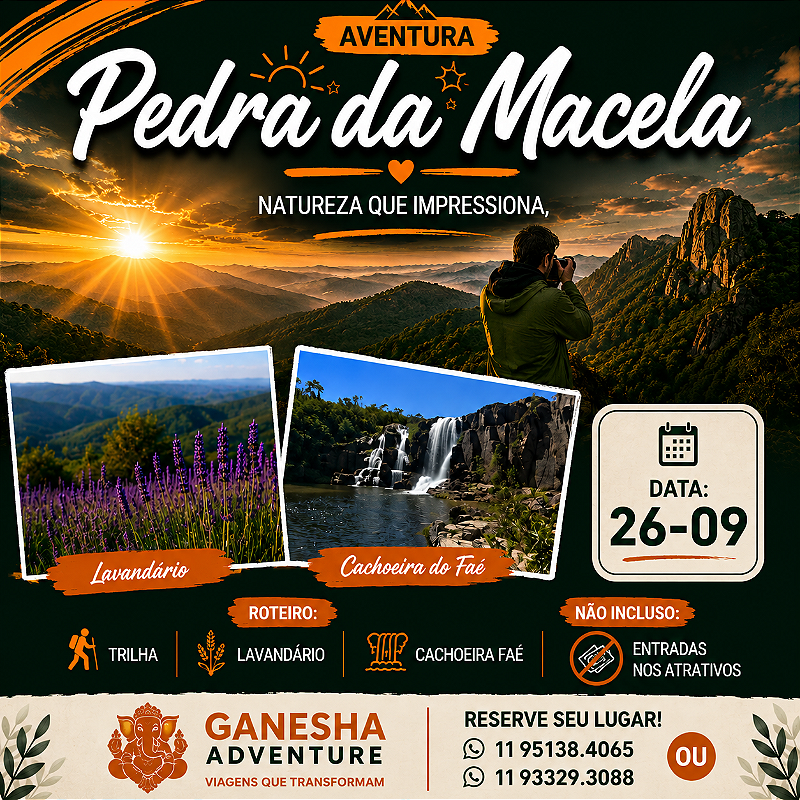 ZZZI7 - Day Use 26/Set - Pedra da Macela + Cachoeira do Faé + Lavandário - Cunha-SP