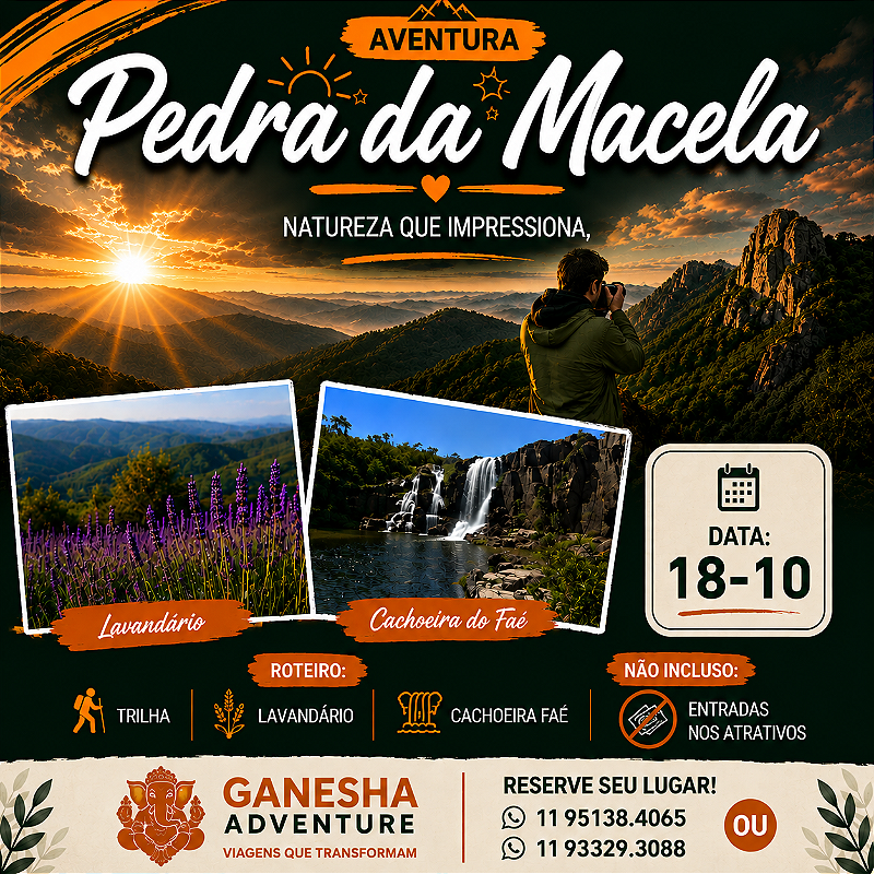 ZZZJ5 - Day Use 18/Out - Pedra da Macela + Cachoeira do Faé + Lavandário - Cunha-SP
