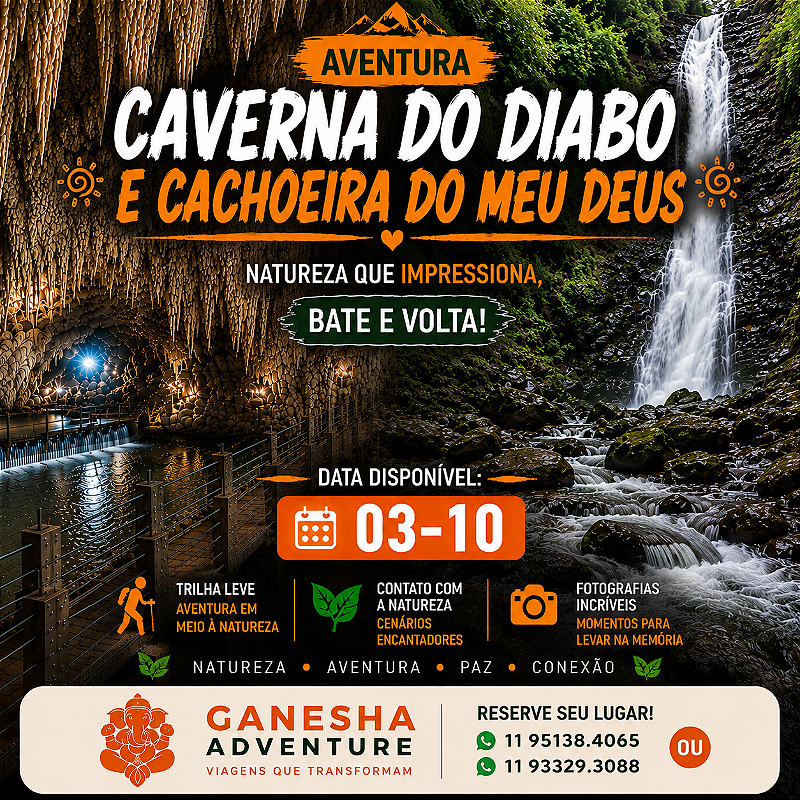 ZZZJ1 - Day Use 03/Out - Caverna do Diabo + Cachoeira do Meu Deus - SP