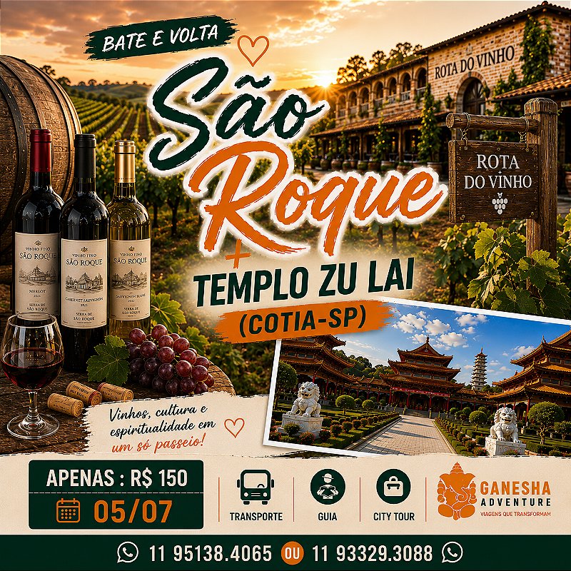 ZZZG1 - Day Use 05/Jul - São Roque + Templo Zulai - SP
