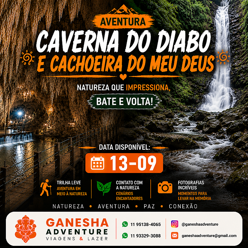 ZZZI5 - Day Use 13/Set - Caverna do Diabo + Cachoeira do Meu Deus - SP