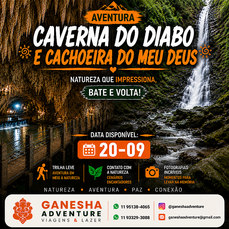 ZZZI6 - Day Use 20/Set - Caverna do Diabo + Cachoeira do Meu Deus - SP