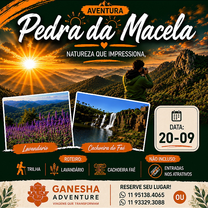 ZZZI6 - Day Use 20/Set - Pedra da Macela + Cachoeira do Faé + Lavandário - Cunha-SP