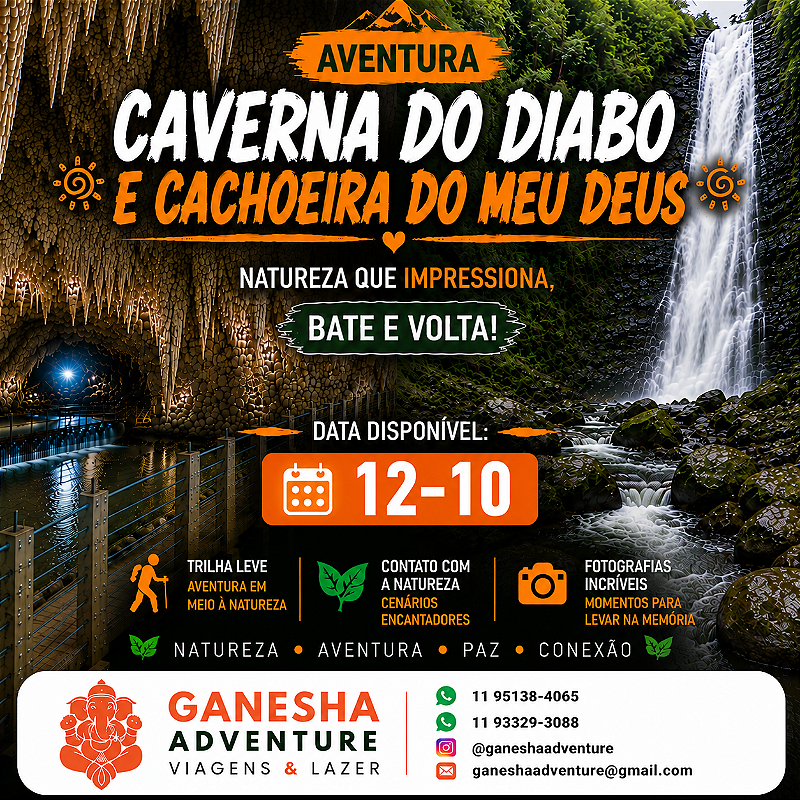 ZZZJ4 - Day Use 12/Out - Caverna do Diabo + Cachoeira do Meu Deus - SP