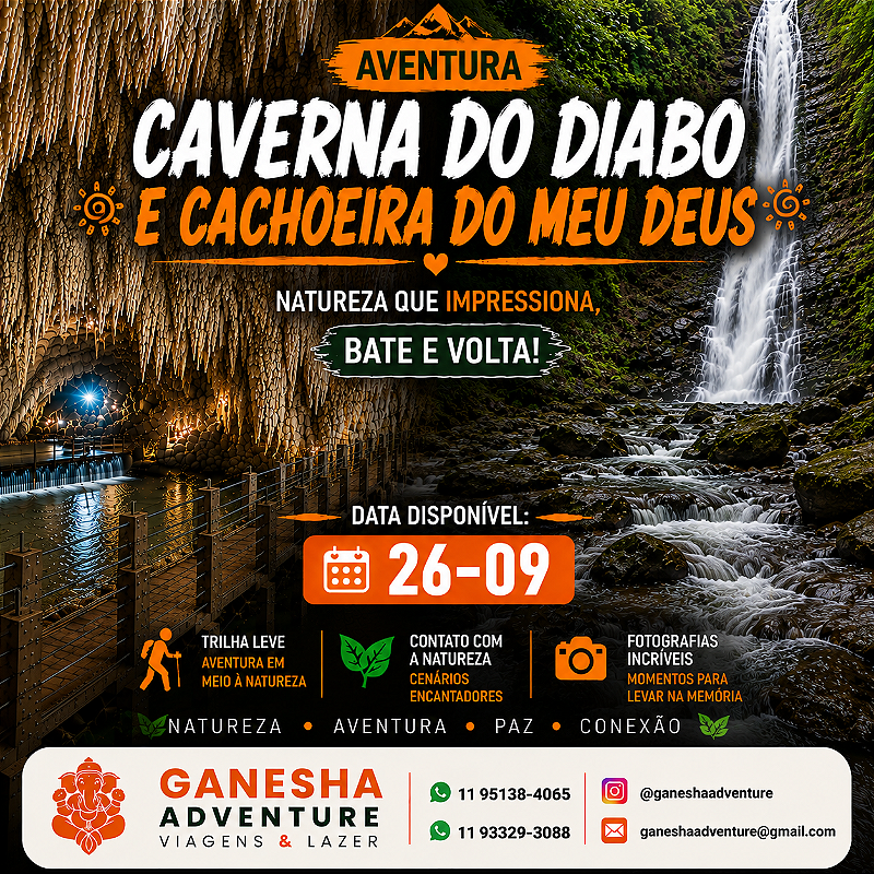 ZZZI7 - Day Use 26/Set - Caverna do Diabo + Cachoeira do Meu Deus - SP