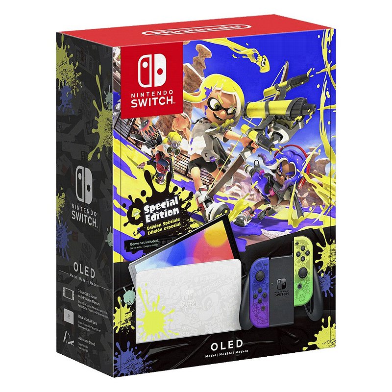 Nintendo Switch OLED 64GB Splatoon 3 Edition cor gradiente azul e gradiente  amarelo e preto